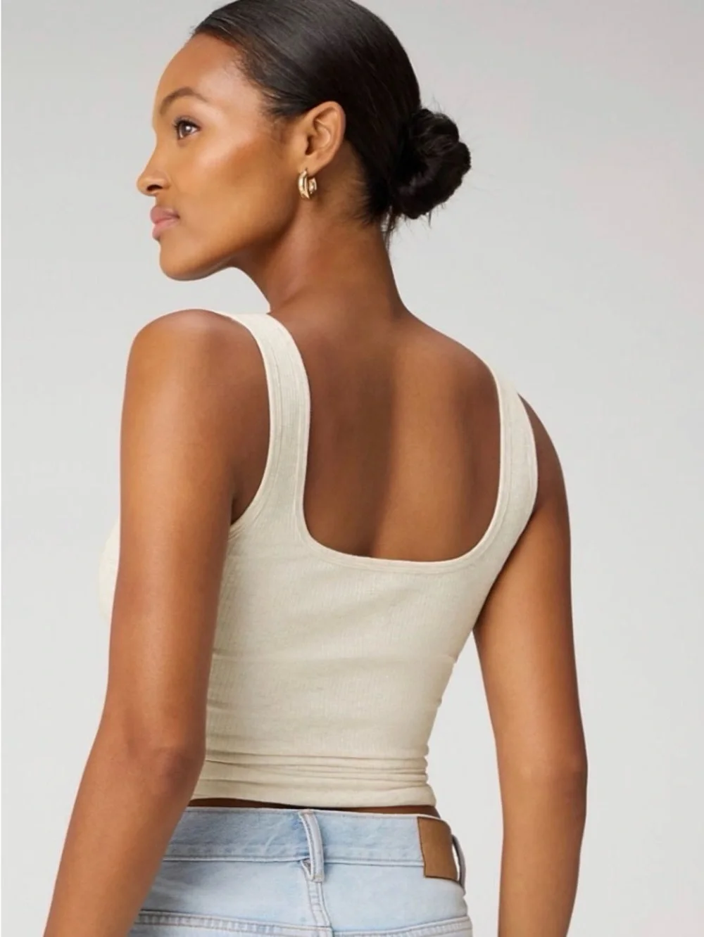 Fabletics Daily Rib Square Neck Tank (Bone Heather) - Picture 2 of 4